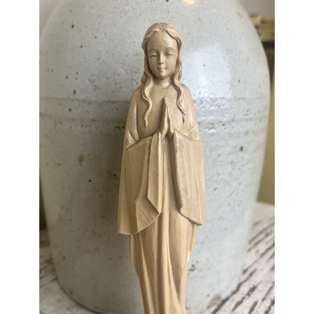 Vintage 1940's Celluloid Praying MADONNA Statue Standing On Earth Religious Art